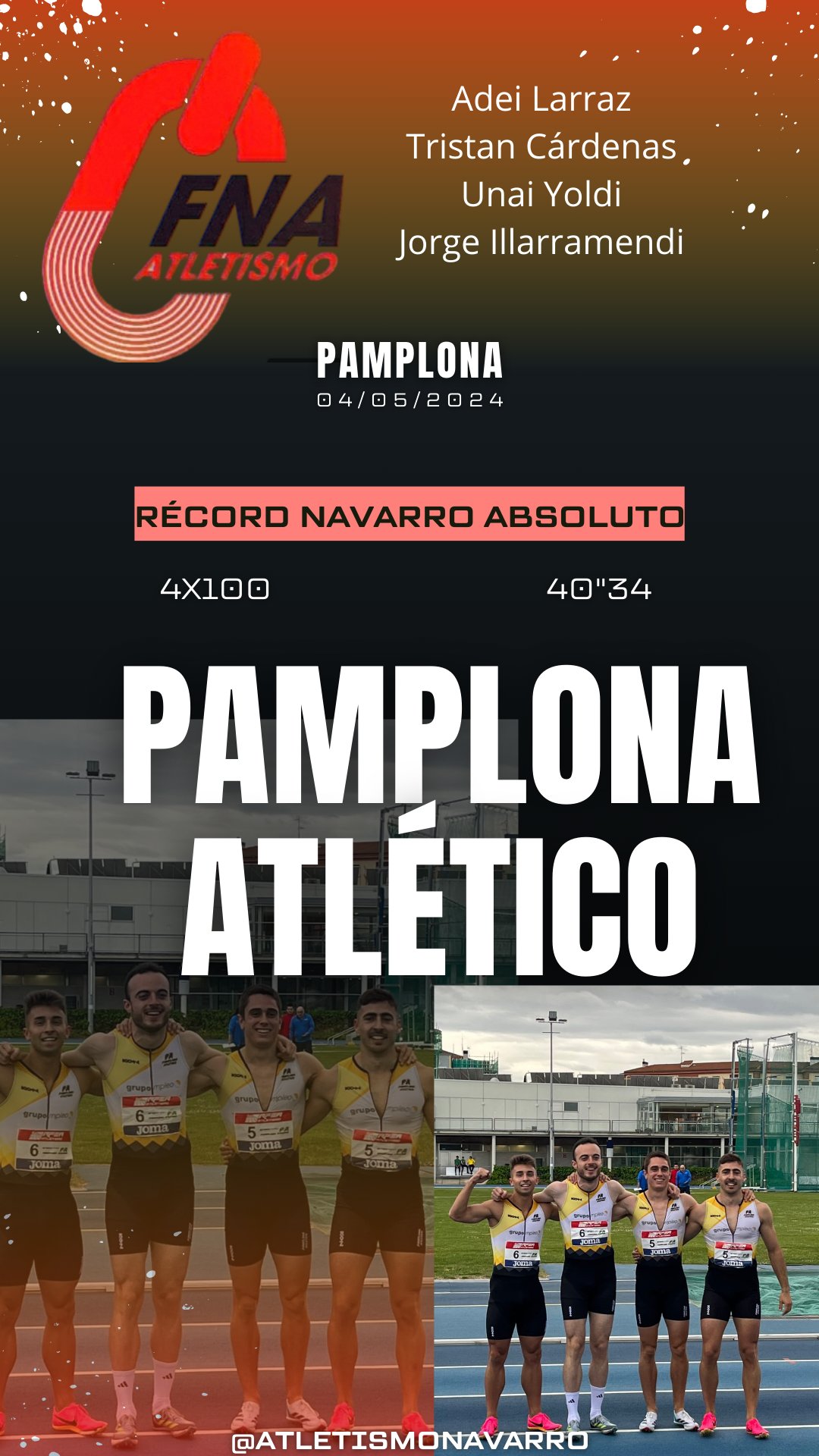 Nuevo R&eacute;cord Navarro en 4x100 del Grupompleo Pamplona Atl&eacute;tico