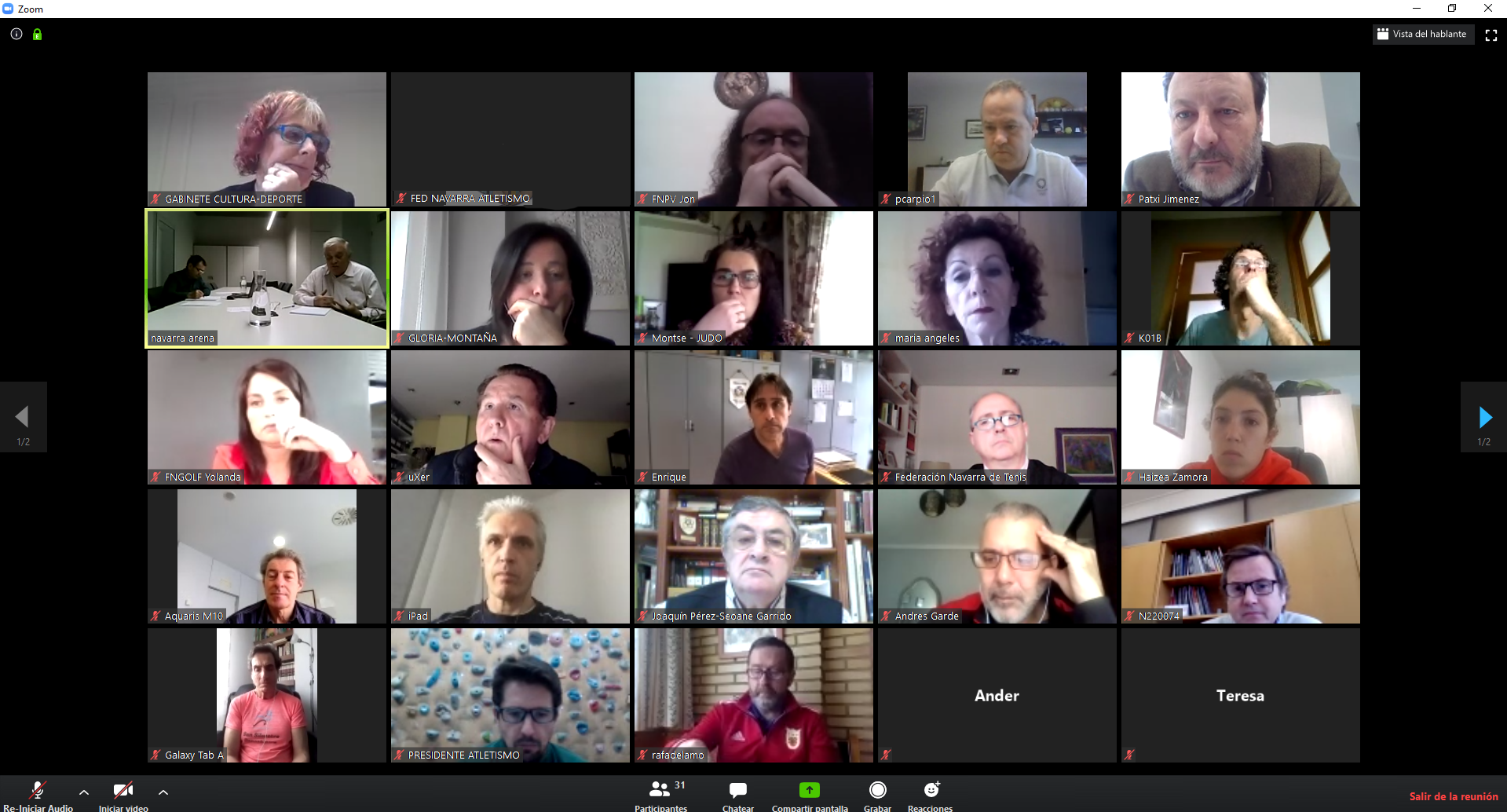 VIDEOCONFERENCIA GOBIERNO DE NAVARRA Y FEDERACIONES DEPORTIVAS