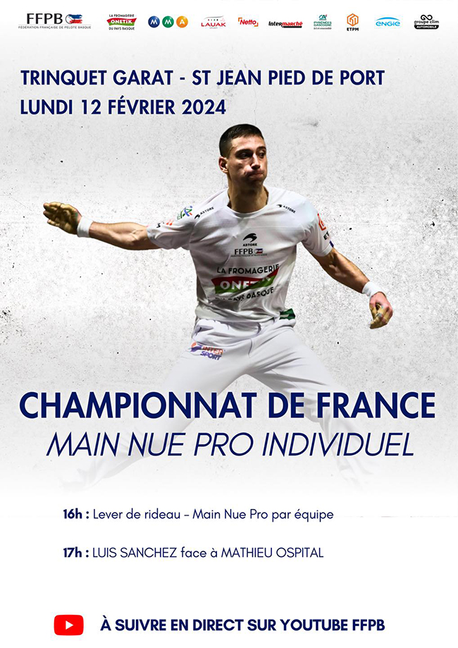 Luis S&aacute;nchez a un paso de la final del Campeonato de Francia Profesional de Mano Individual en Trinquete