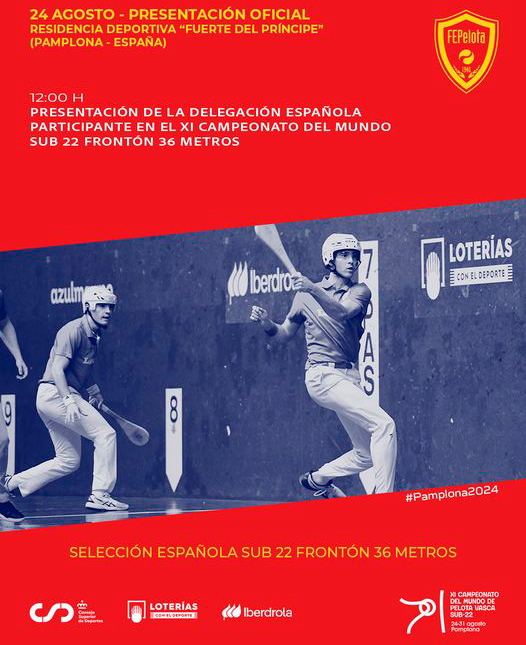Se presenta el combinado que Espa&ntilde;a desplegar&aacute; en el XI Campeonato del Mundo Sub 22 en Front&oacute;n de 36 Metros