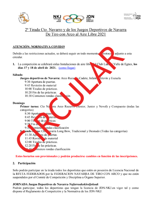 2&ordf; Tirada JDN y Cto. Navarro Aire Libre 2021