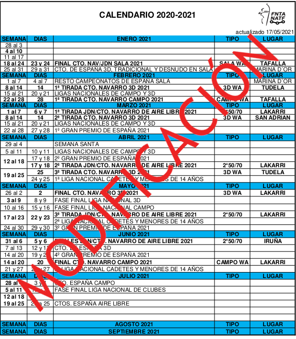MODIFICACI&Oacute;N CALENDARIO 20201