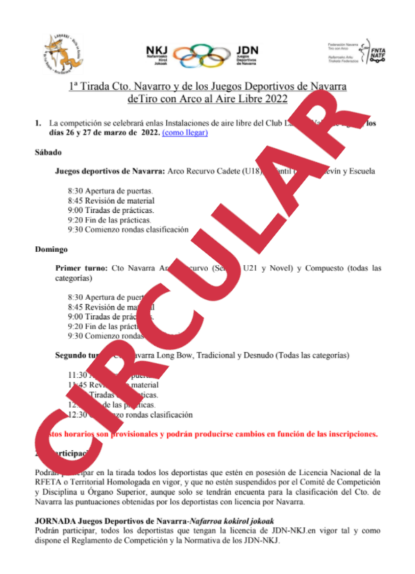 CIRCULAR 1&ordf; Tirada Cto Navarro y JDN Aire Libre 2022