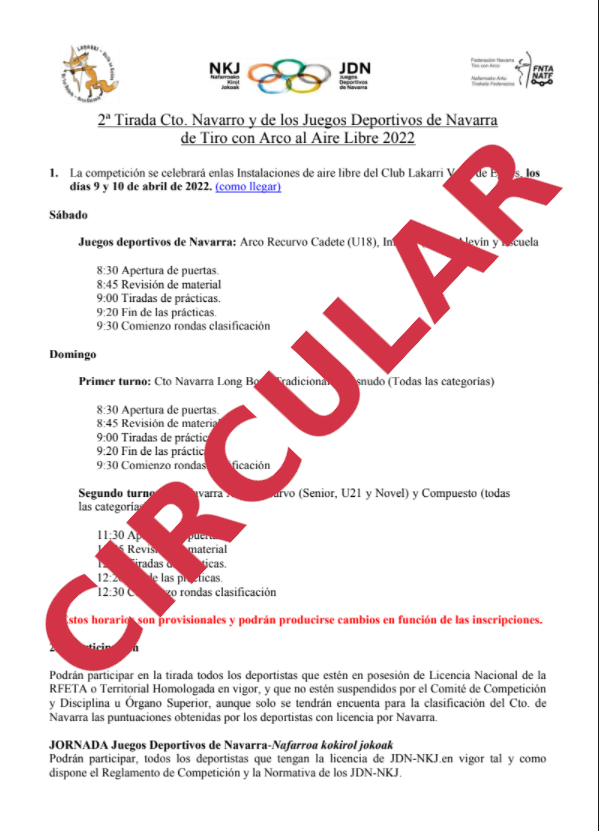 CIRCULAR 2&ordf; Tirada Cto Navarro y JDN Aire Libre 2022