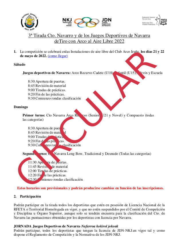 CIRCULAR 3&ordf; Tirada Cto Navarro y JDN Aire Libre 2022