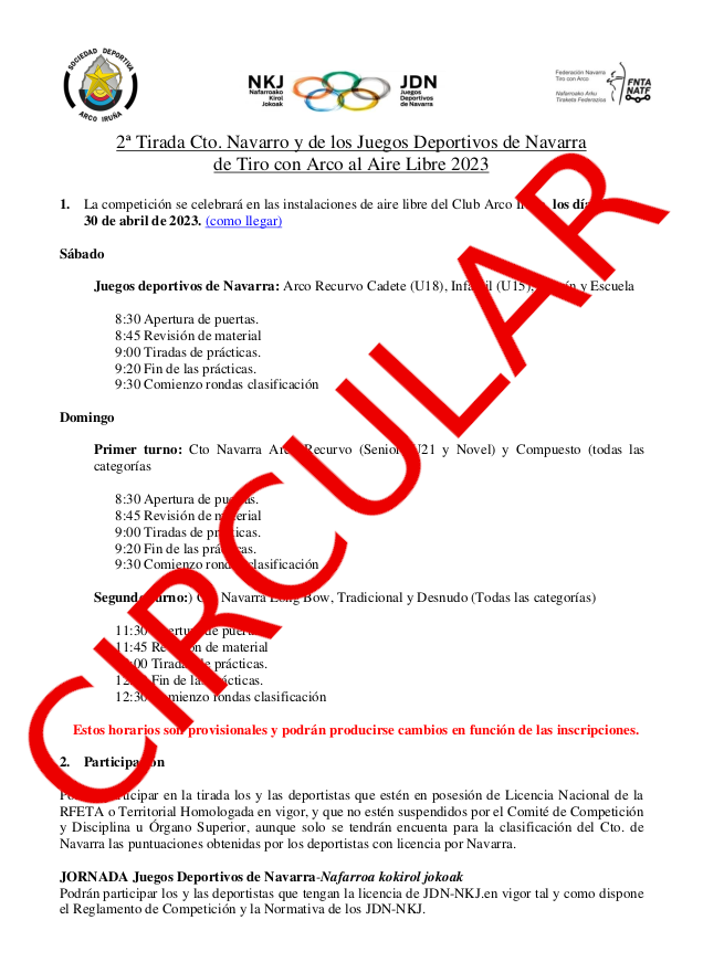 CIRCULAR 2&ordf; Tirada Cto Navarro y JDN Aire Libre 2023