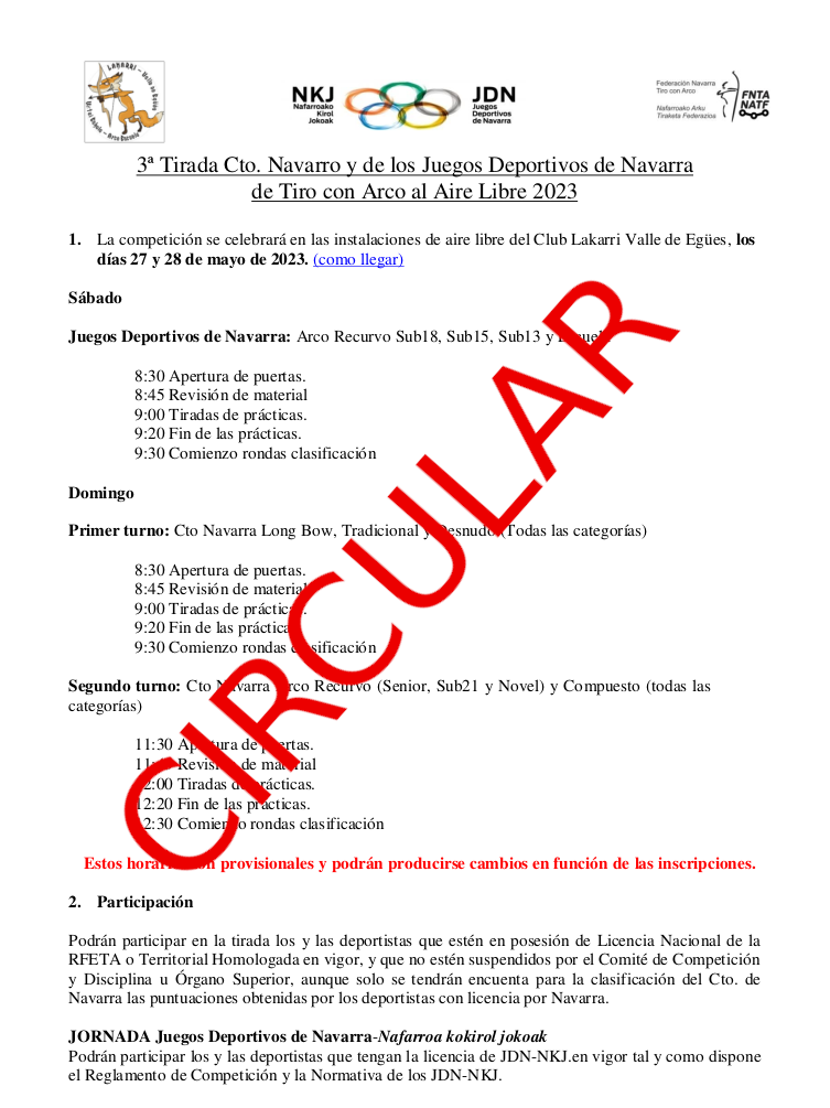 CIRCULAR 3&ordf; Tirada Cto Navarro y JDN Aire Libre 2023