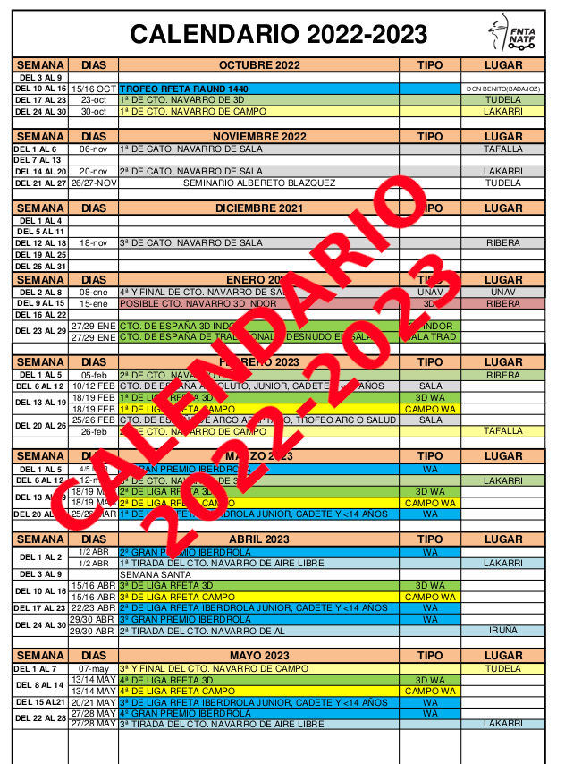 CALENDARIO Y REGLAMENTOS TEMPORADA 2022-2023