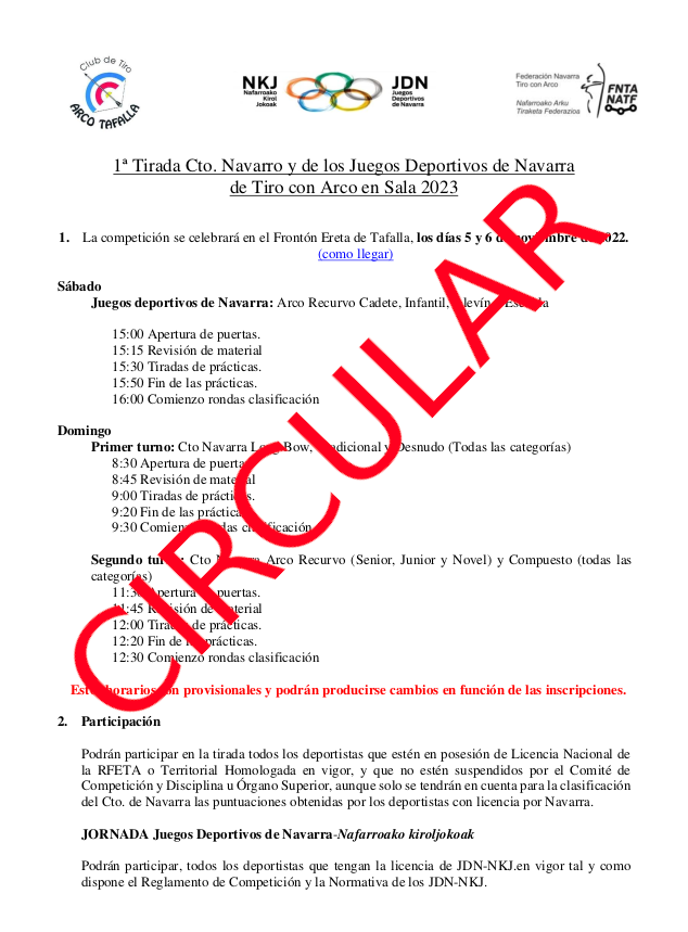 CIRCULAR 1&ordf; Tirada Cto Navarro  y JDN en SALA 2023