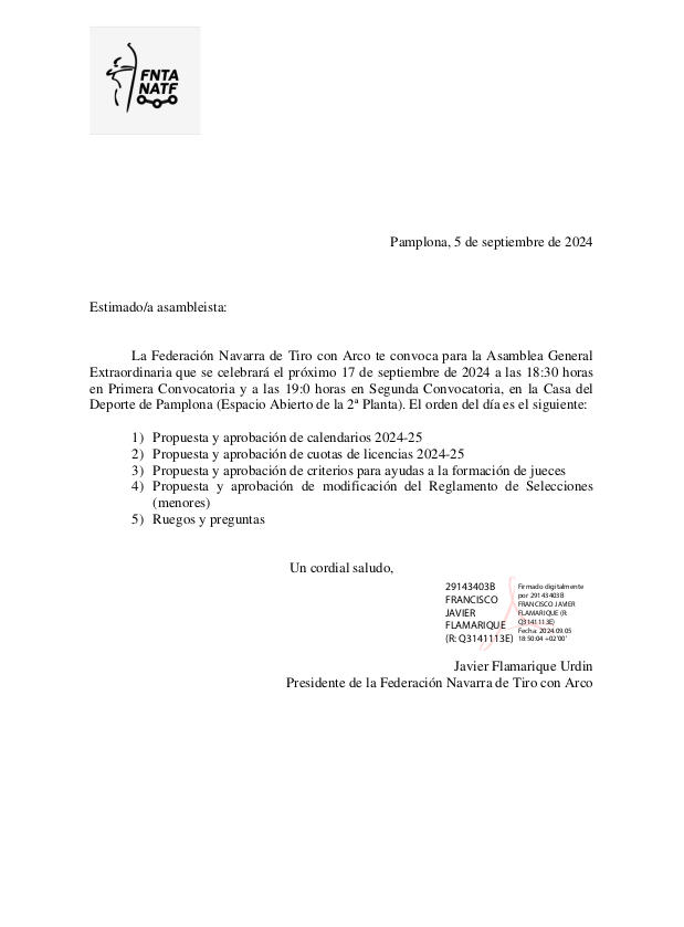 CONVOCATORIA ASAMBLEA EXTRAORDINARIA 17 SEPTIEMBRE
