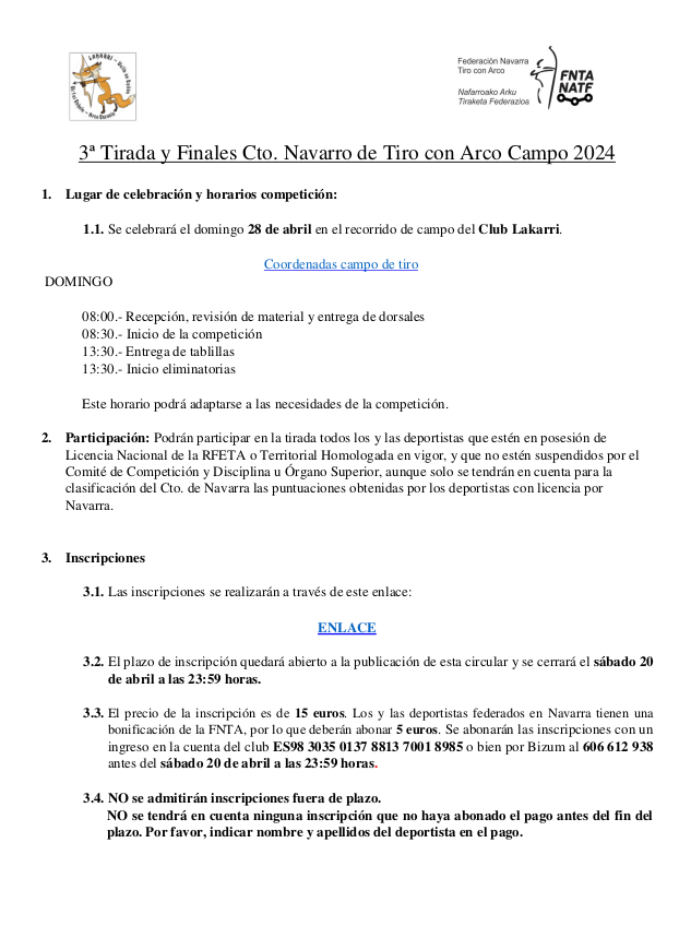 CIRCULAR 3&ordf; Tirada y Finales Cto Navarro CAMPO 2024