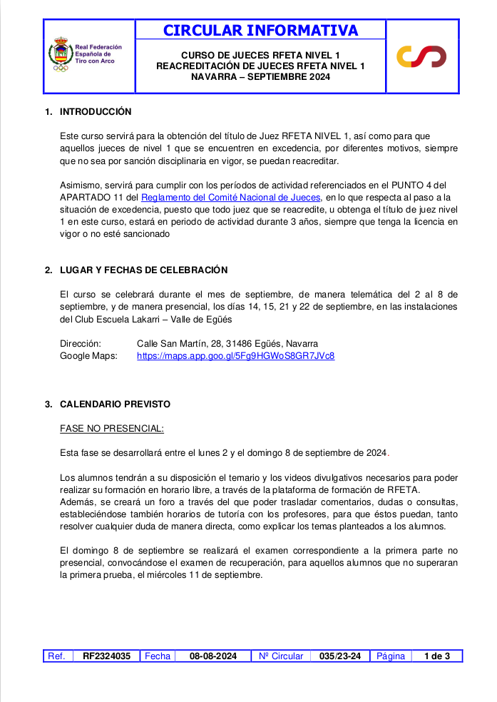 CURSO JUECES RFETA NIVEL 1 NAVARRA
