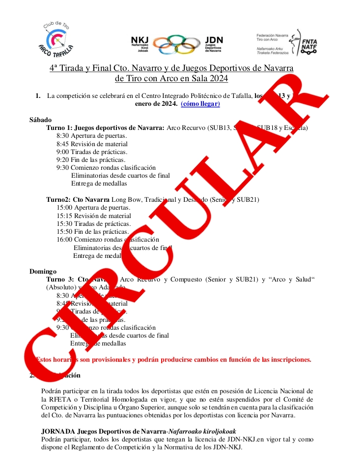CIRCULAR 4&ordf; Tirada y FINAL Cto Navarro  y JDN en SALA 2023