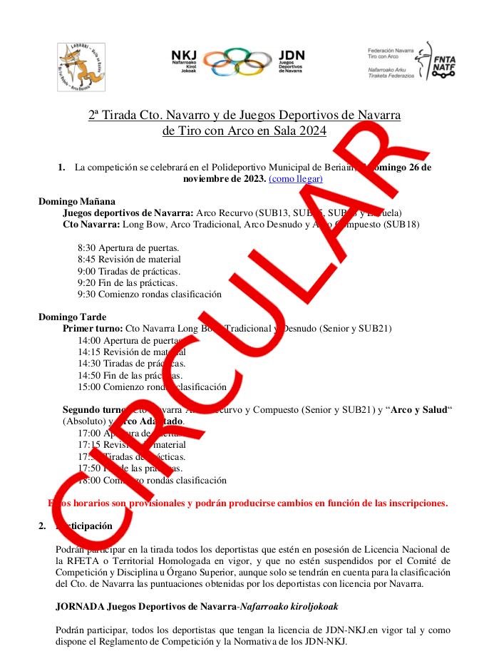 CIRCULAR 2&ordf; Tirada Cto Navarro  y JDN en SALA 2023