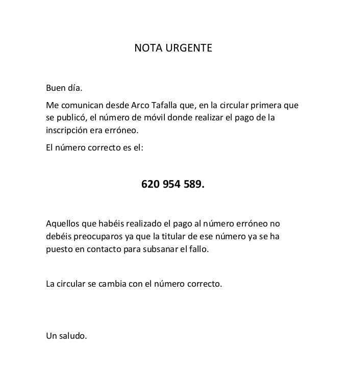 AVISO URGENTE