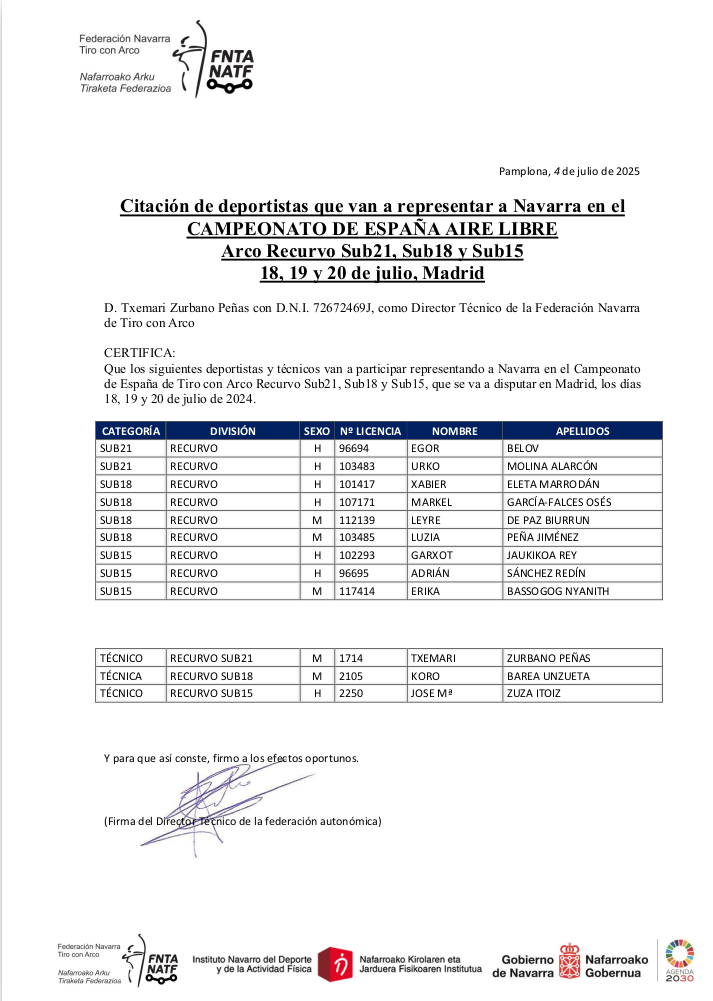 Citaci&oacute;n deportistas para el Cto de Espa&ntilde;a sub21-18-15 al Aire Libre 2025