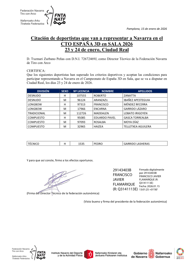 Citaci&oacute;n deportistas para el Cto de Espa&ntilde;a 3D en Sala 2026