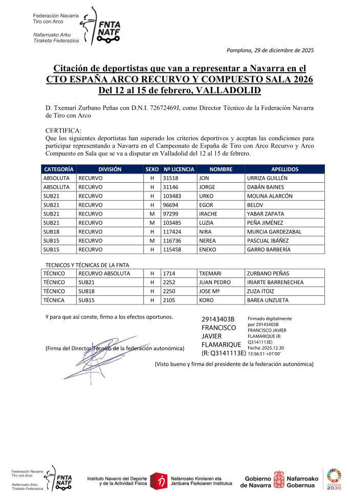 CITACION DEPORTISTAS CAMPEONATO DE ESPA&Ntilde;A EN SALA 2026