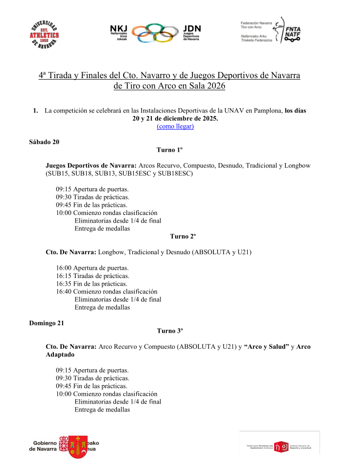 CIRCULAR 4&ordf; Tirada y Finales Cto Navarro y JDN en Sala 2026