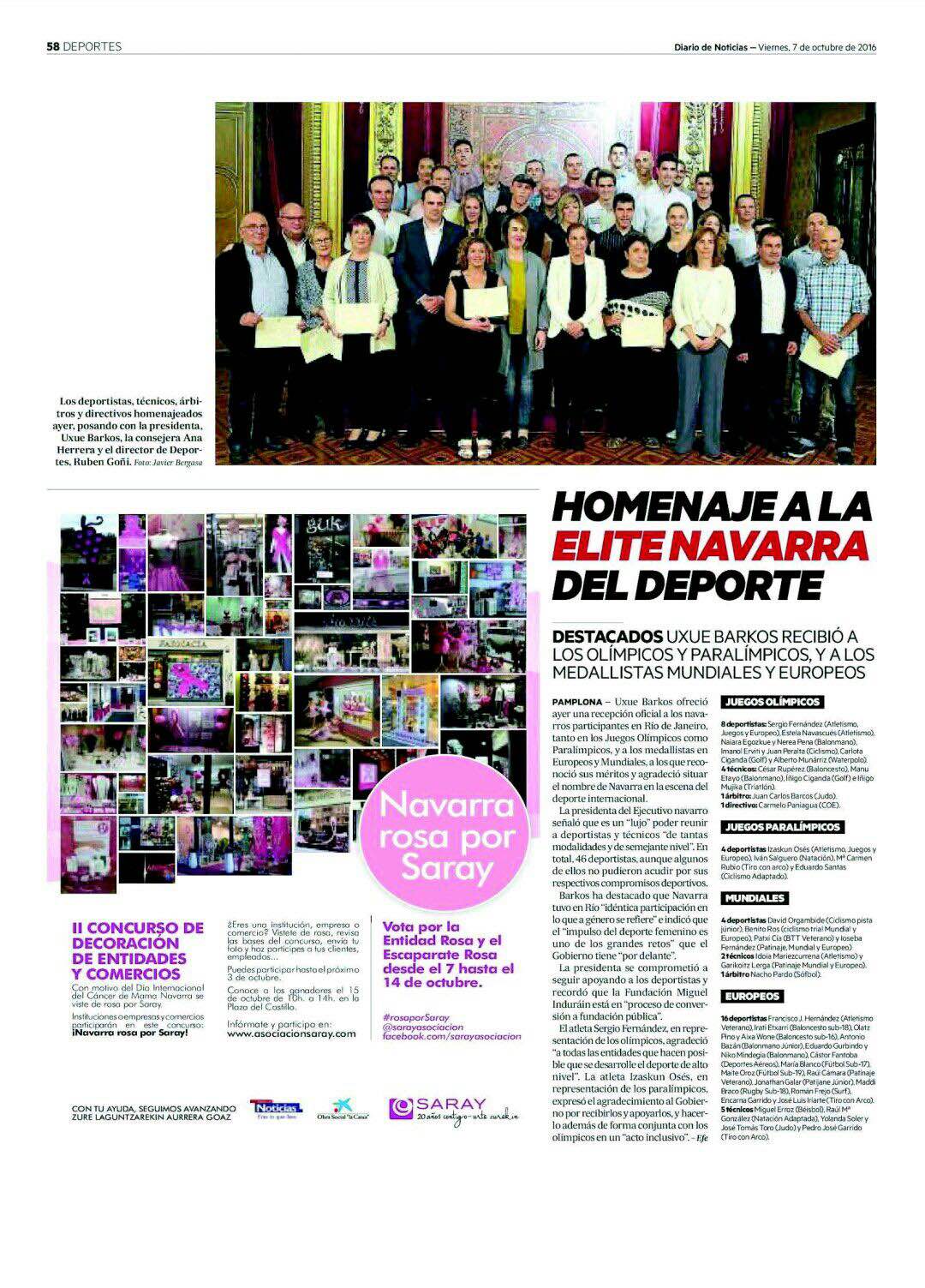 3 deportistas y 1 t&eacute;cnico en el reconocimiento a los deportistas de &eacute;lite del Gobierno de Navarra