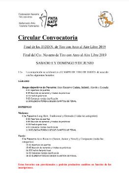 Circular Convocatoria Final JJ.DD.NN. y Final Cto. Navarro Aire Libre 2019