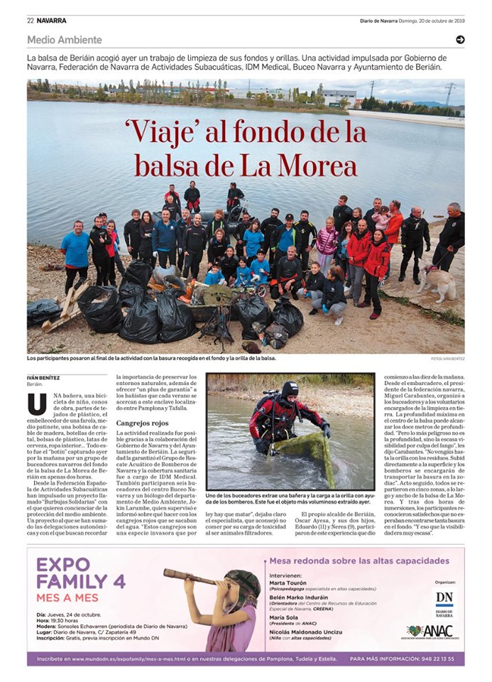 Reportaje en Diario de Navarra (limpieza de fondos y orillas)