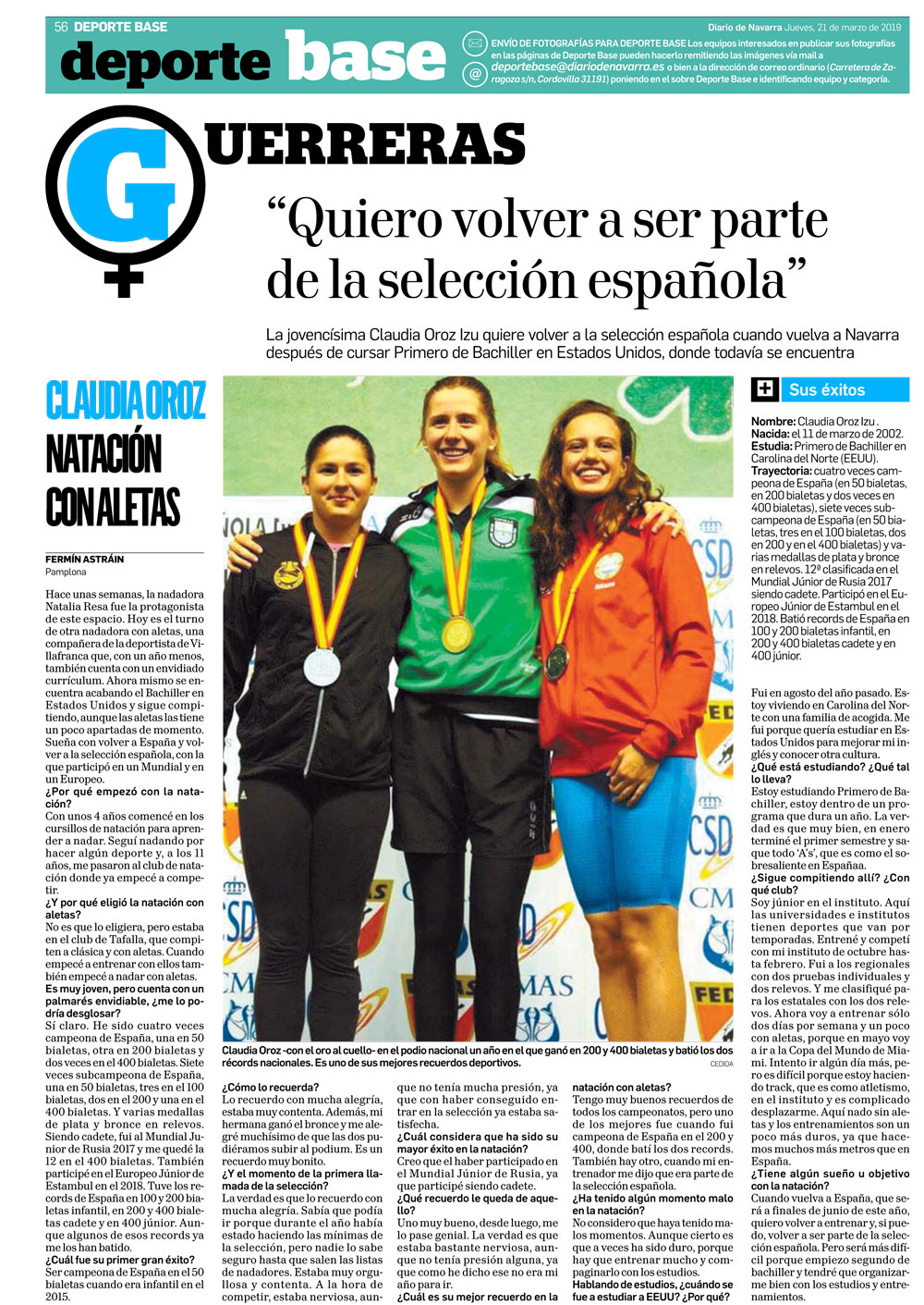 Entrevista a Claudia Oroz en &quot;Guerreras&quot; de Diario de Navarra