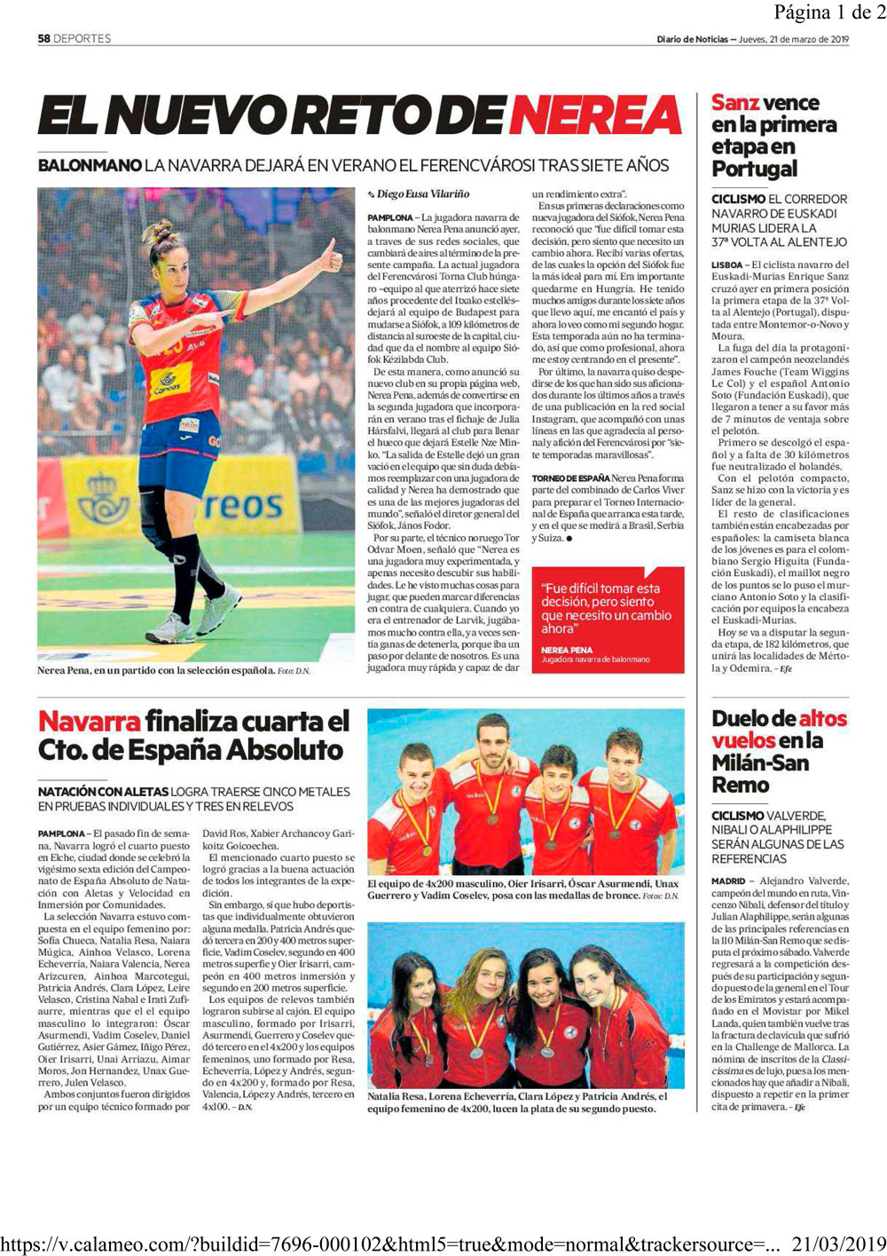 Diario de Noticias se hace eco del Campeonato de Espa&ntilde;a Absoluto