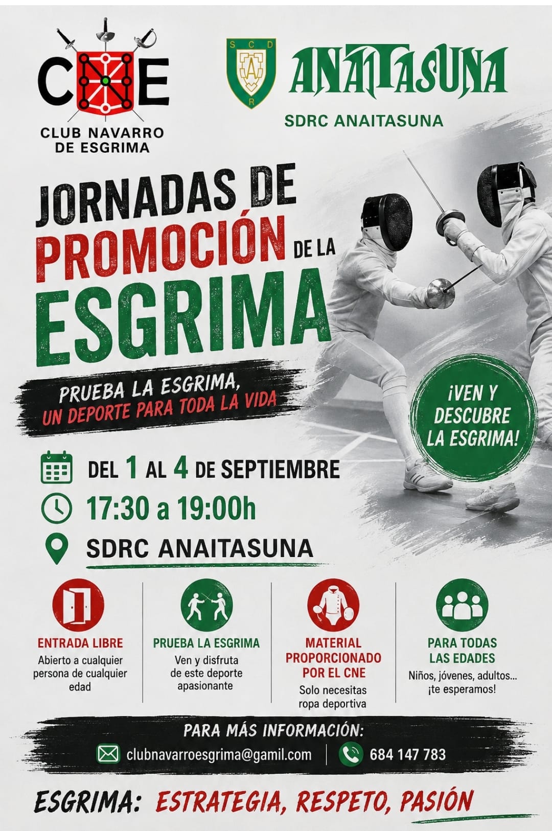 Jornadas de promoción de la esgrima, (del 1 al 4 de septiembre, en SCDR Anaitasuna)