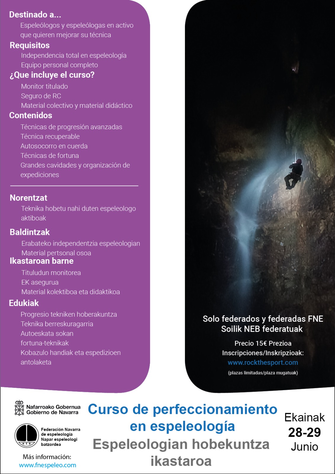 Inscripciones abiertas Curso de perfeccionamiento en espeleolog&iacute;a (28 y 29 de junio)