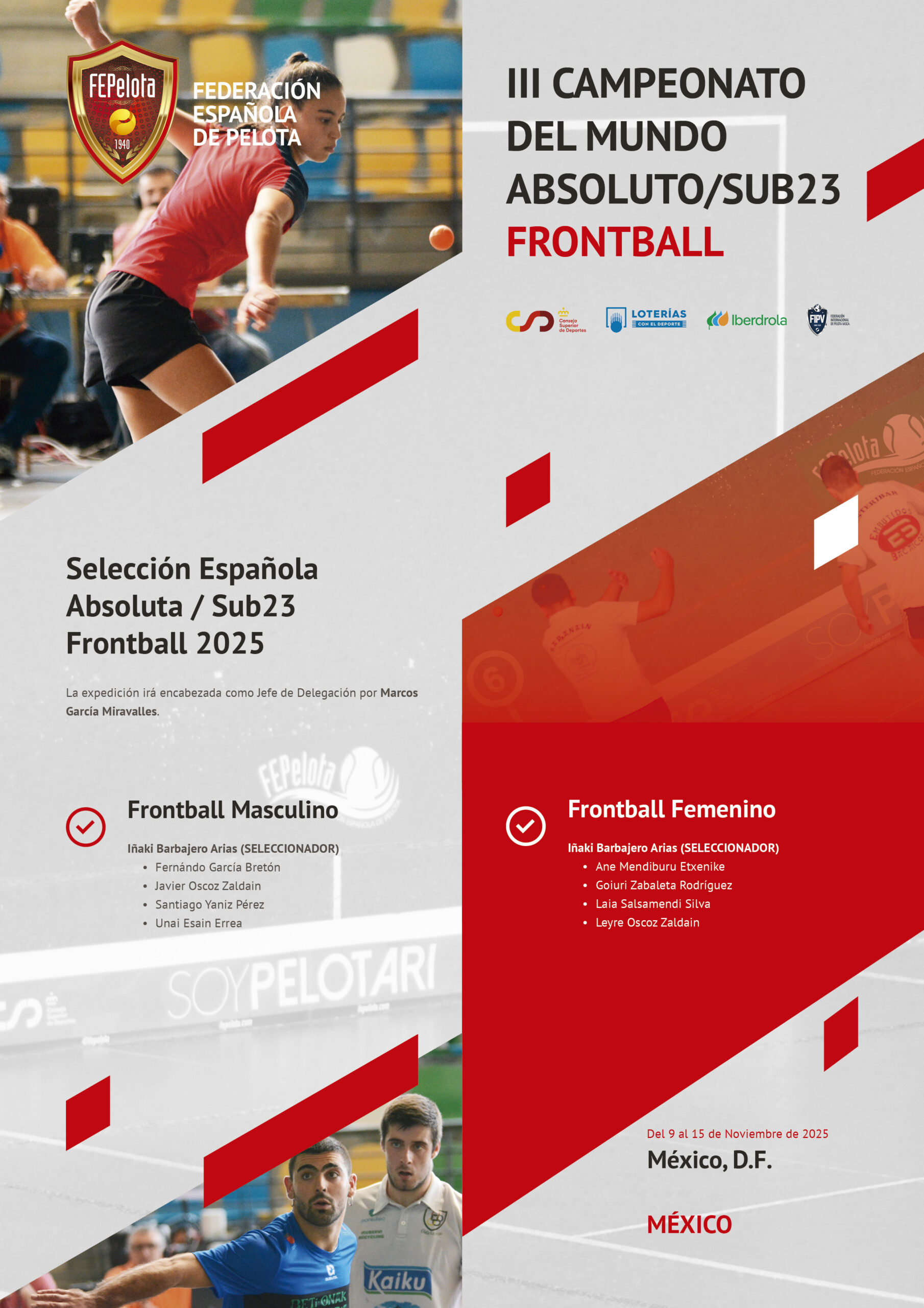 Espa&ntilde;a afronta con m&aacute;xima ilusi&oacute;n el "III Campeonato del Mundo Absoluto y Sub-23 de Frontball" en M&eacute;xico