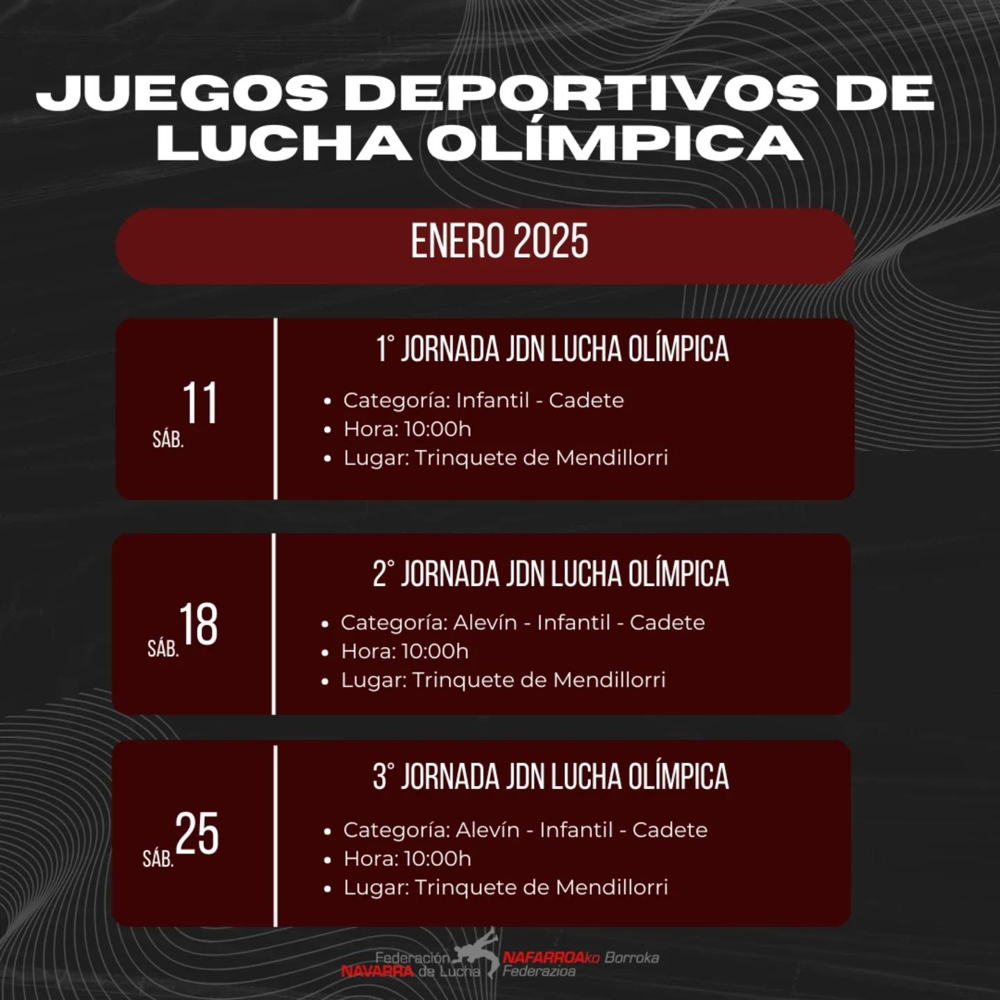 El s&aacute;bado 18 de enero se celebrar&aacute; la 2&ordf; jornada de los Juegos Deportivos de Navarra de Lucha Ol&iacute;mpica