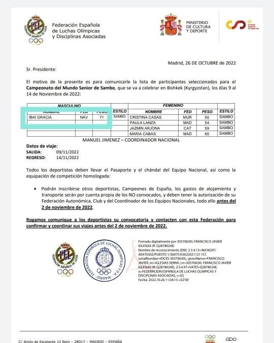 Ibai Gracia convocado para el Mundial Absoluto de Sambo