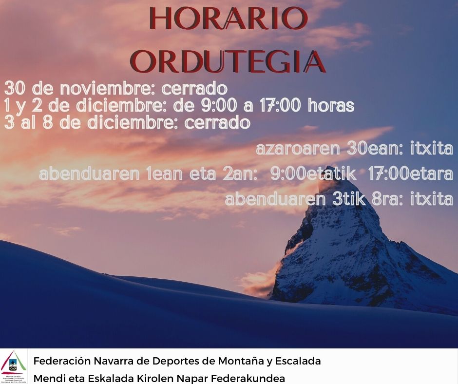HORARIO 30 DE NOVIEMBRE AL 8 DE DICIEMBRE