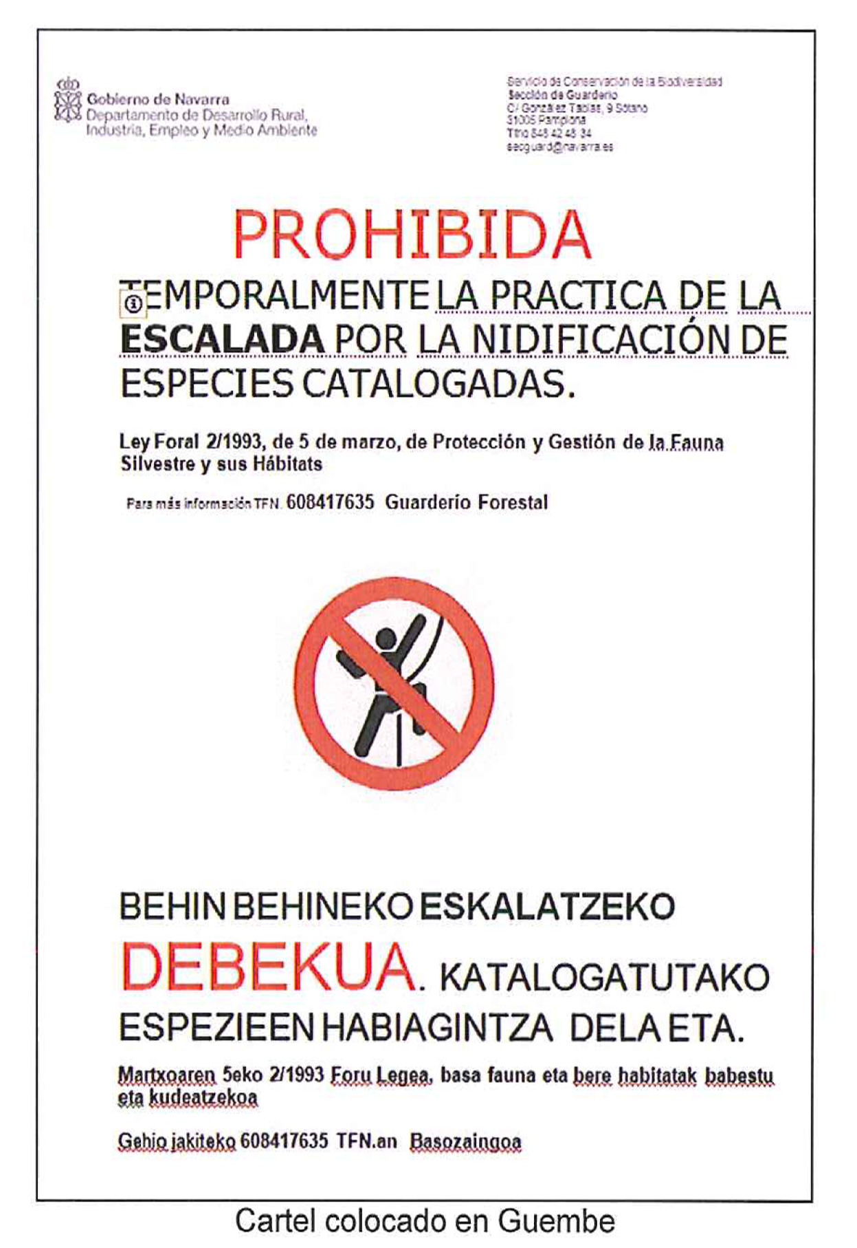 INFORME ACTUALIZADO DE LAS RESTRICCIONES DE ESCALADA EN NAVARRA  (GOB. DE NAV.) Y COMUNICADO POR PARTE DE DENA.