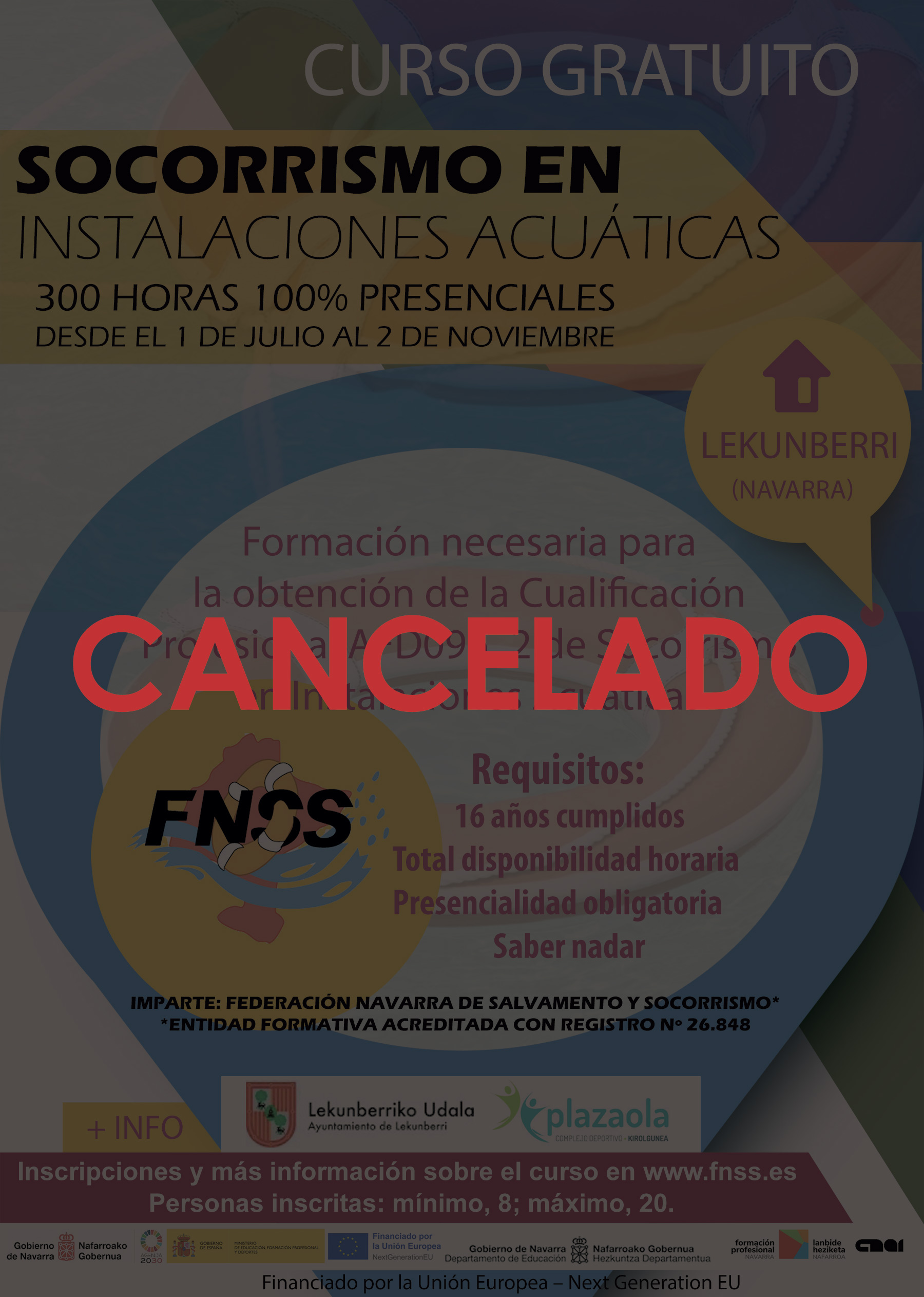 Lekunberri. Cancelado curso gratuito de Socorrismo en Instalaciones Acu&aacute;ticas  (1 de julio al 2 de noviembre)