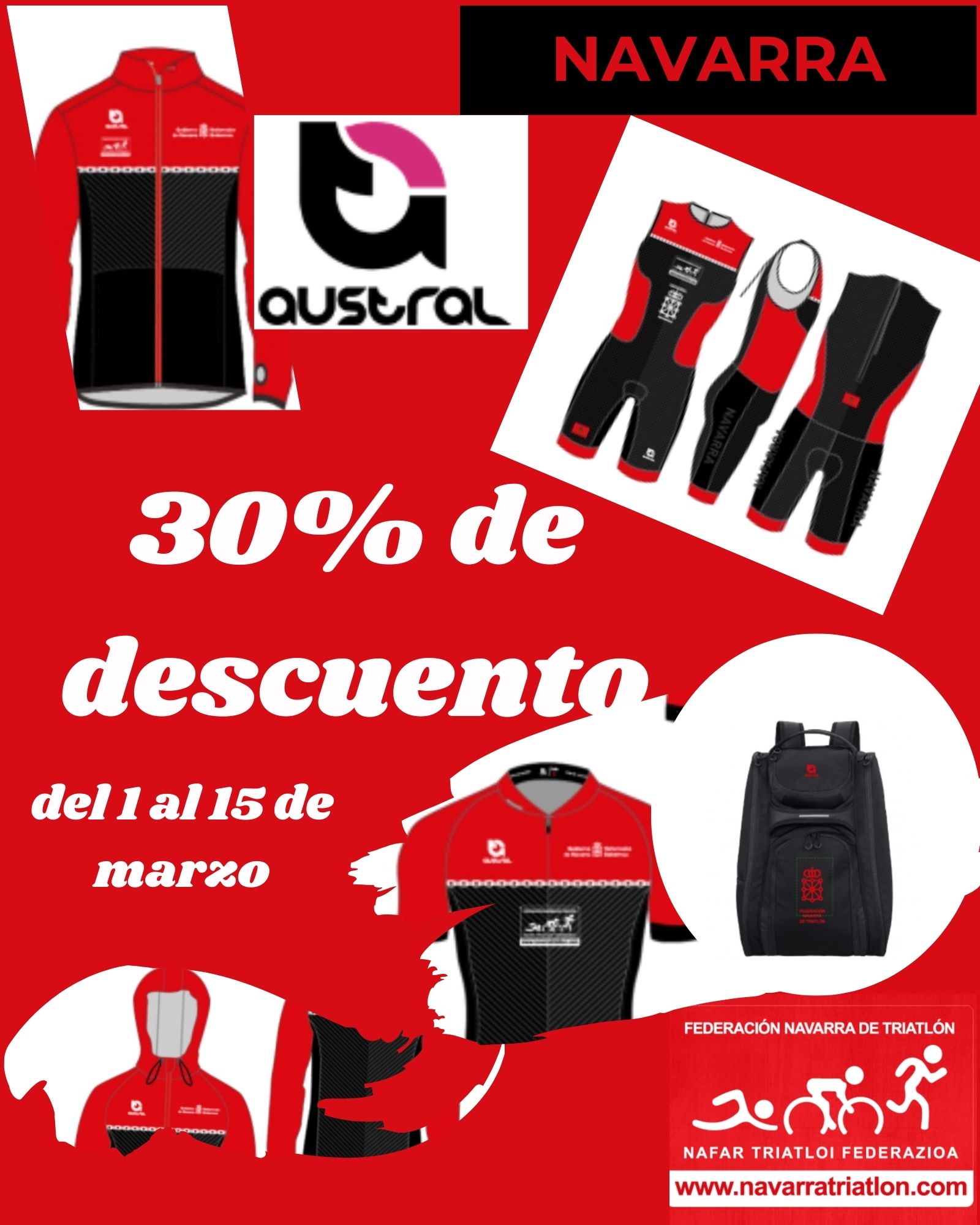 Tienda Austral, ropa Selecci&oacute;n Navarra de Triatl&oacute;n 30% dto